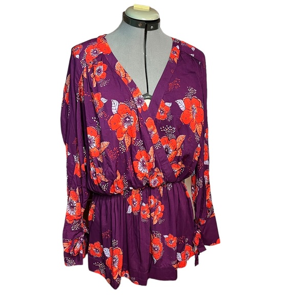 FREE People Tuscan Dream Tunic Floral Long Sleeve With Elastic Waistband Size S - Picture 9 of 11